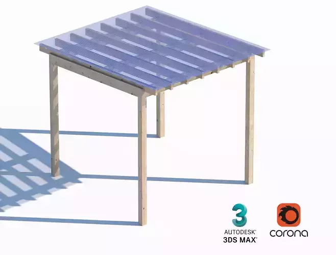 Wooden Pergola with Transparent Polycarbonate Roof 3D model Wooden Pergola with Transparent Polycarbonate Roof 3D model