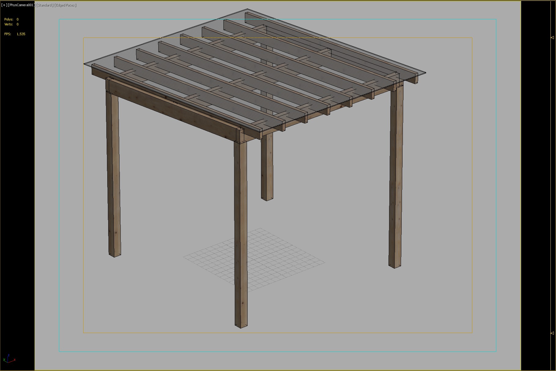 Wooden Pergola with Transparent Polycarbonate Roof 3D model_2