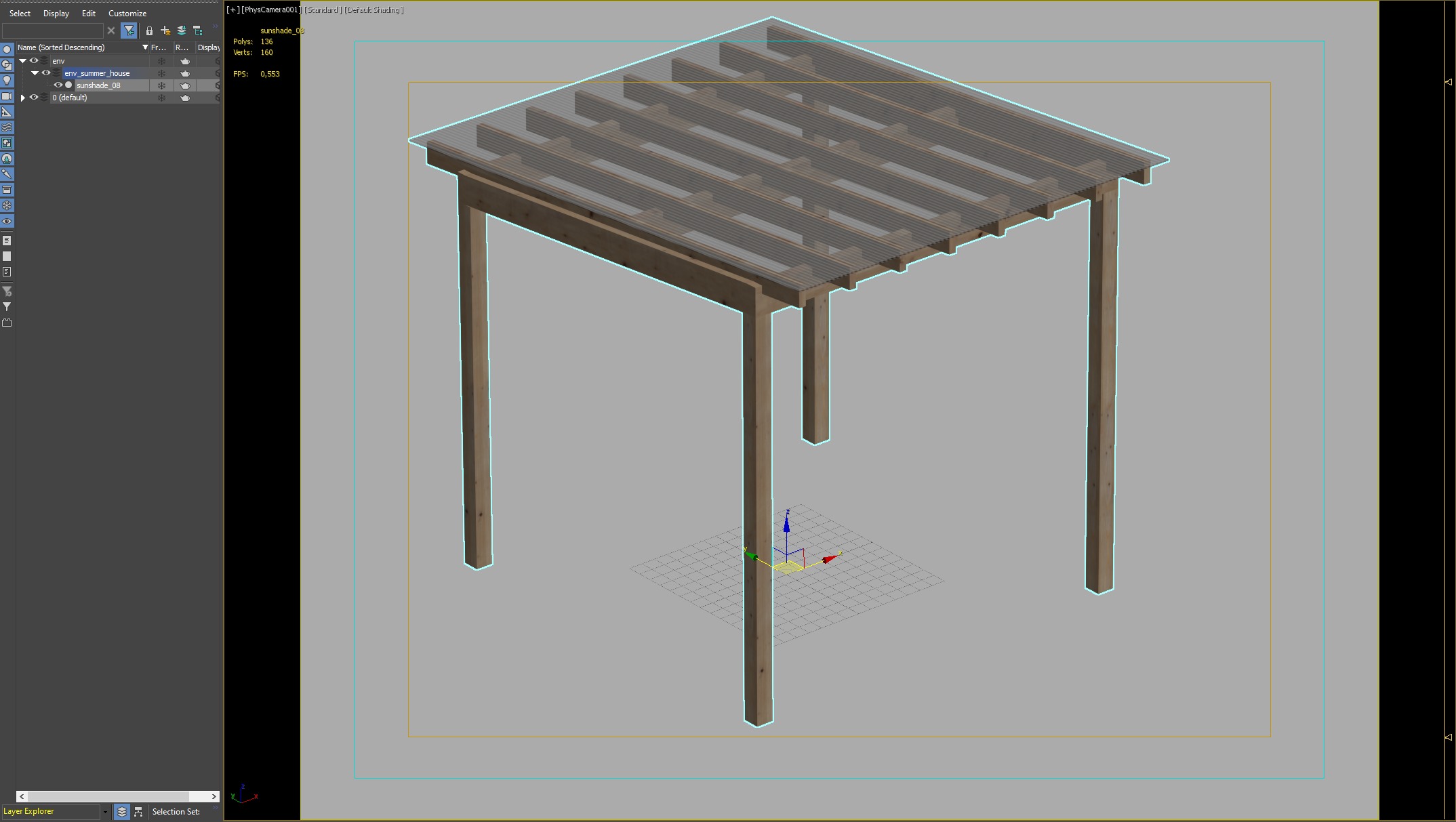 Wooden Pergola with Transparent Polycarbonate Roof 3D model_1