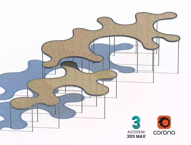 Organic Outdoor Canopy Sunshade with Wooden Decking 3D model