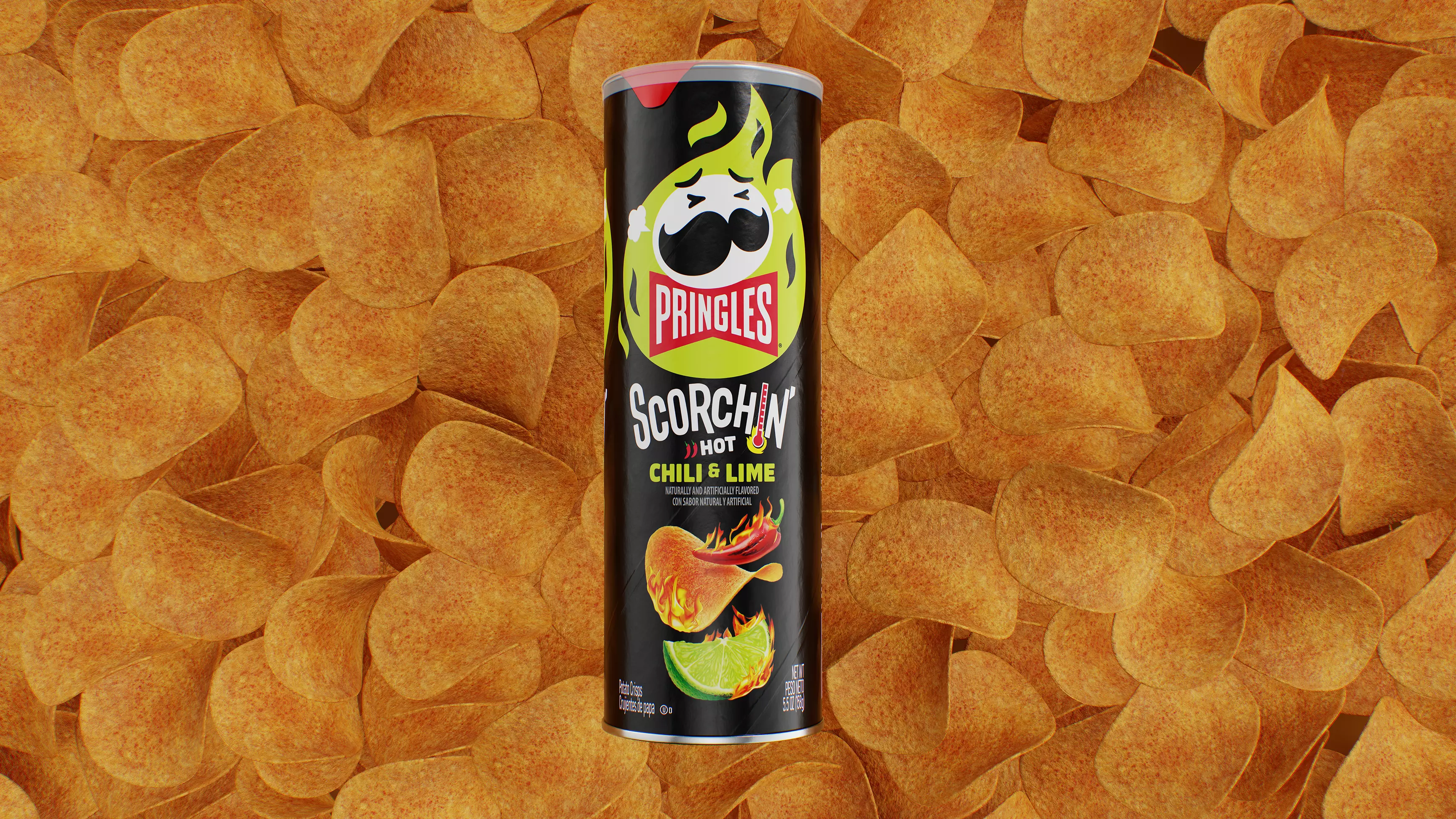 Pringles Scorchin - Chili and Lime Low-poly 3D model_0