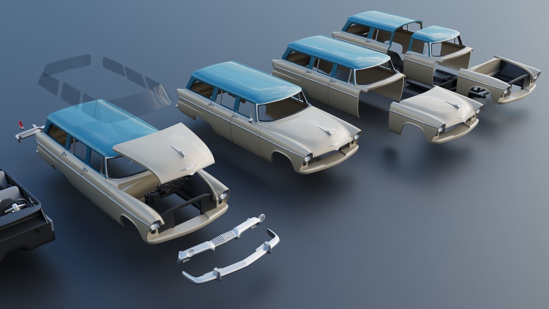 Plymouth Belvedere 4 Door Suburban 1955 3D print model_21