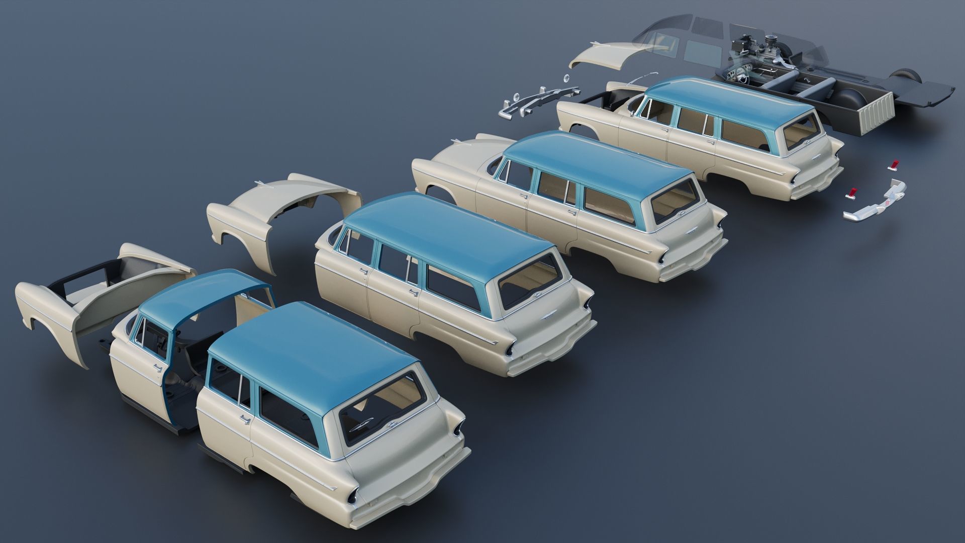 Plymouth Belvedere 4 Door Suburban 1955 3D print model_18