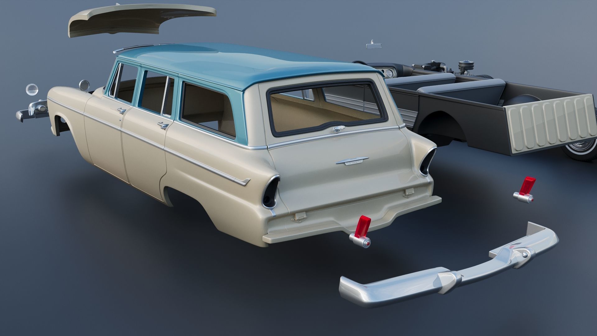 Plymouth Belvedere 4 Door Suburban 1955 3D print model_19