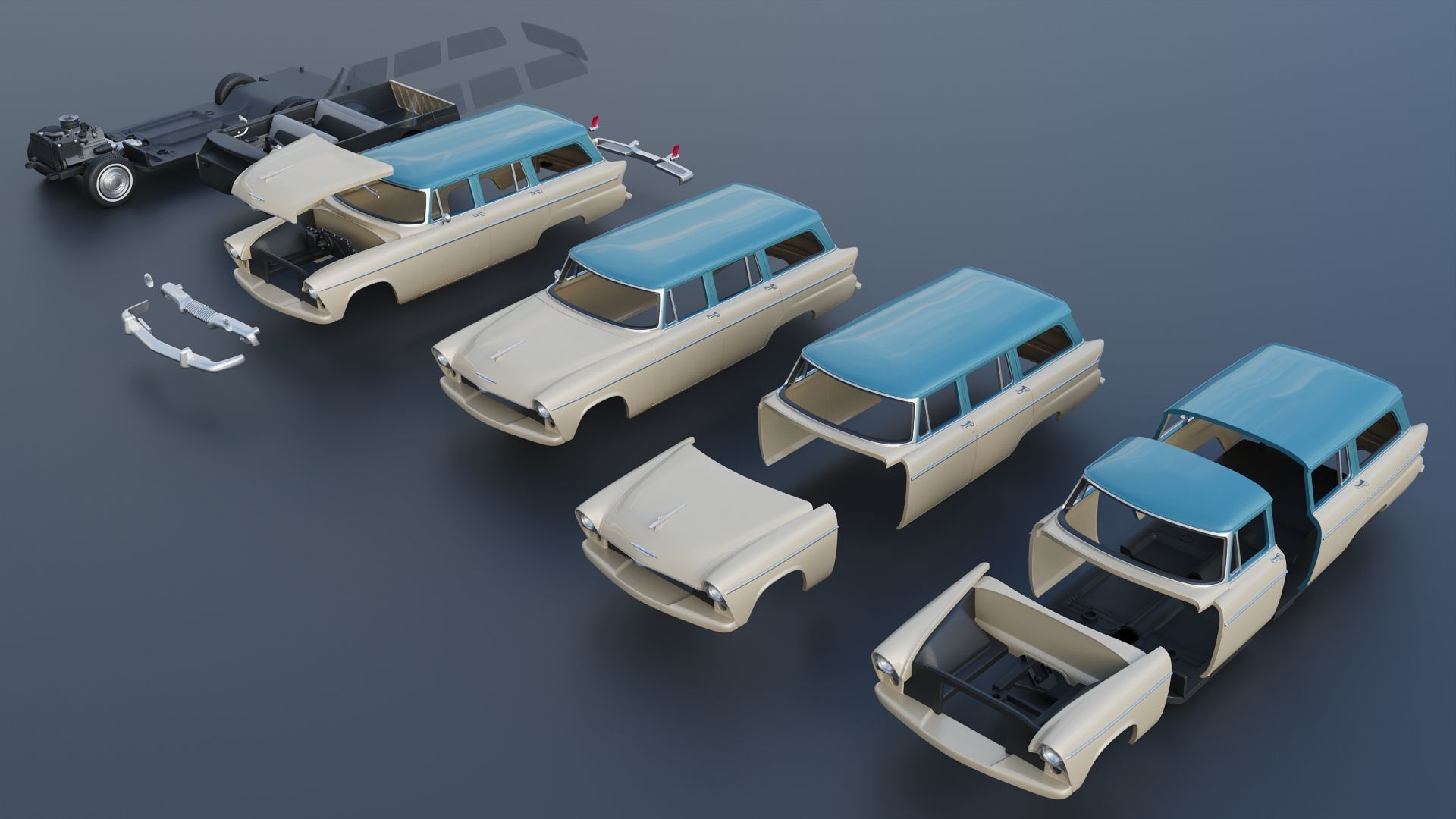 Plymouth Belvedere 4 Door Suburban 1955 3D print model_16