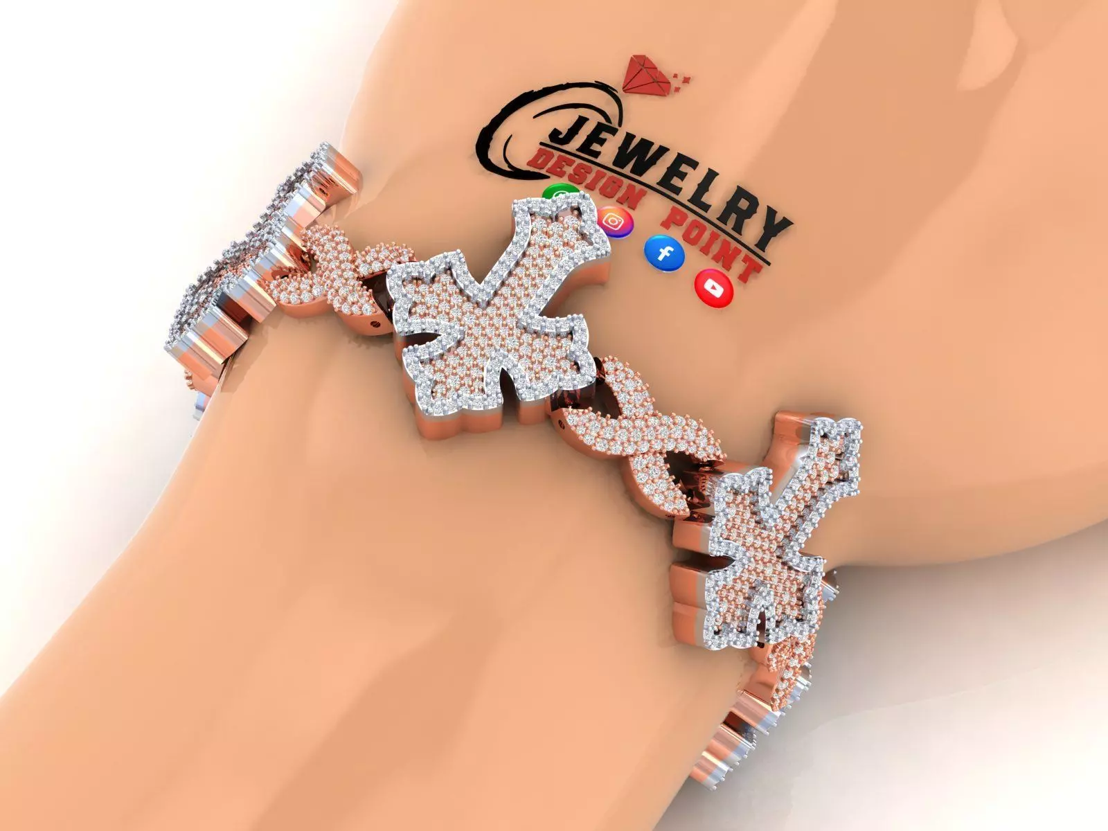 Custom Chrome Hearts Cross Infinity Diamond Link Bracelet 3D print model_0