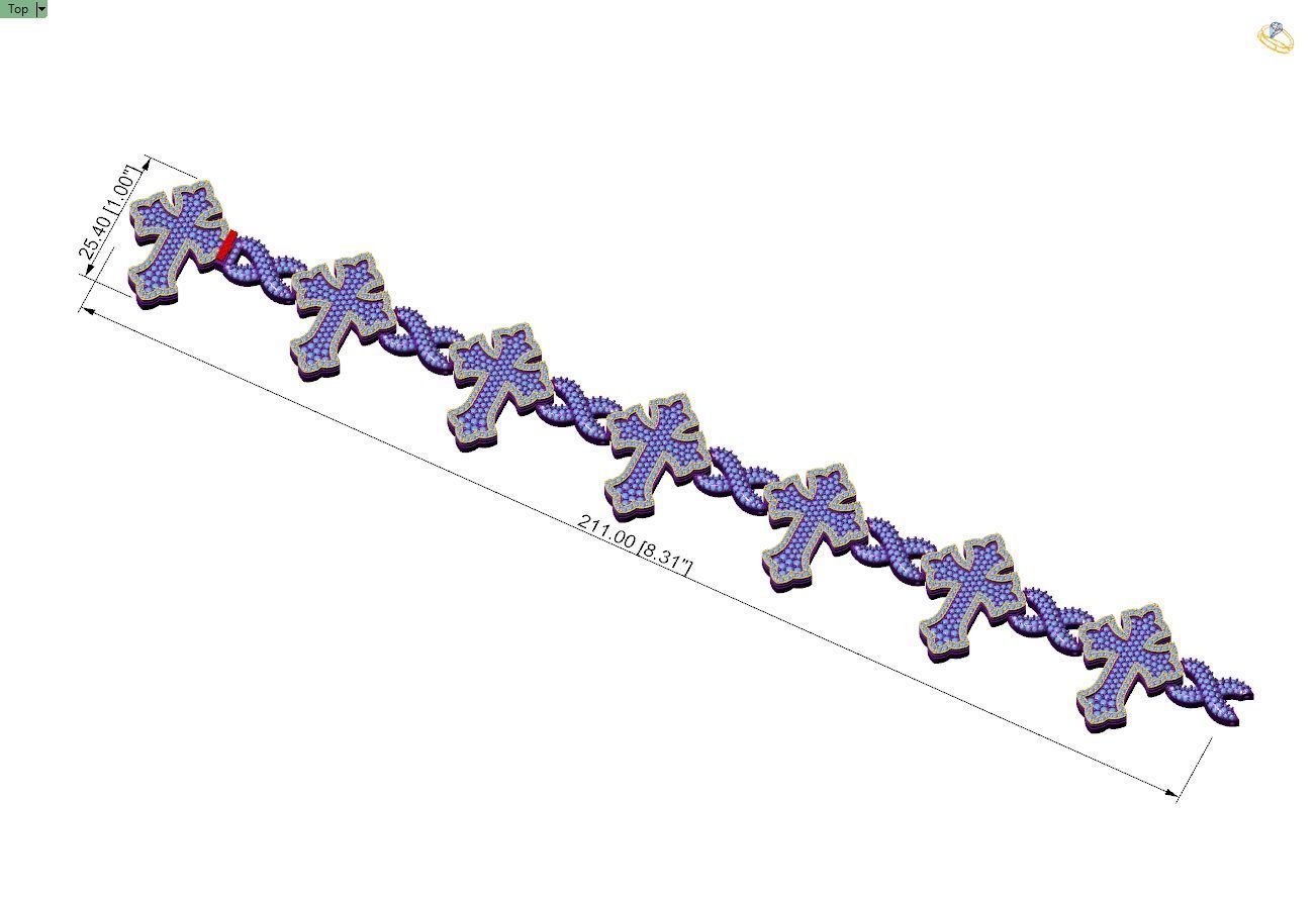 Custom Chrome Hearts Cross Infinity Diamond Link Bracelet 3D print model_4