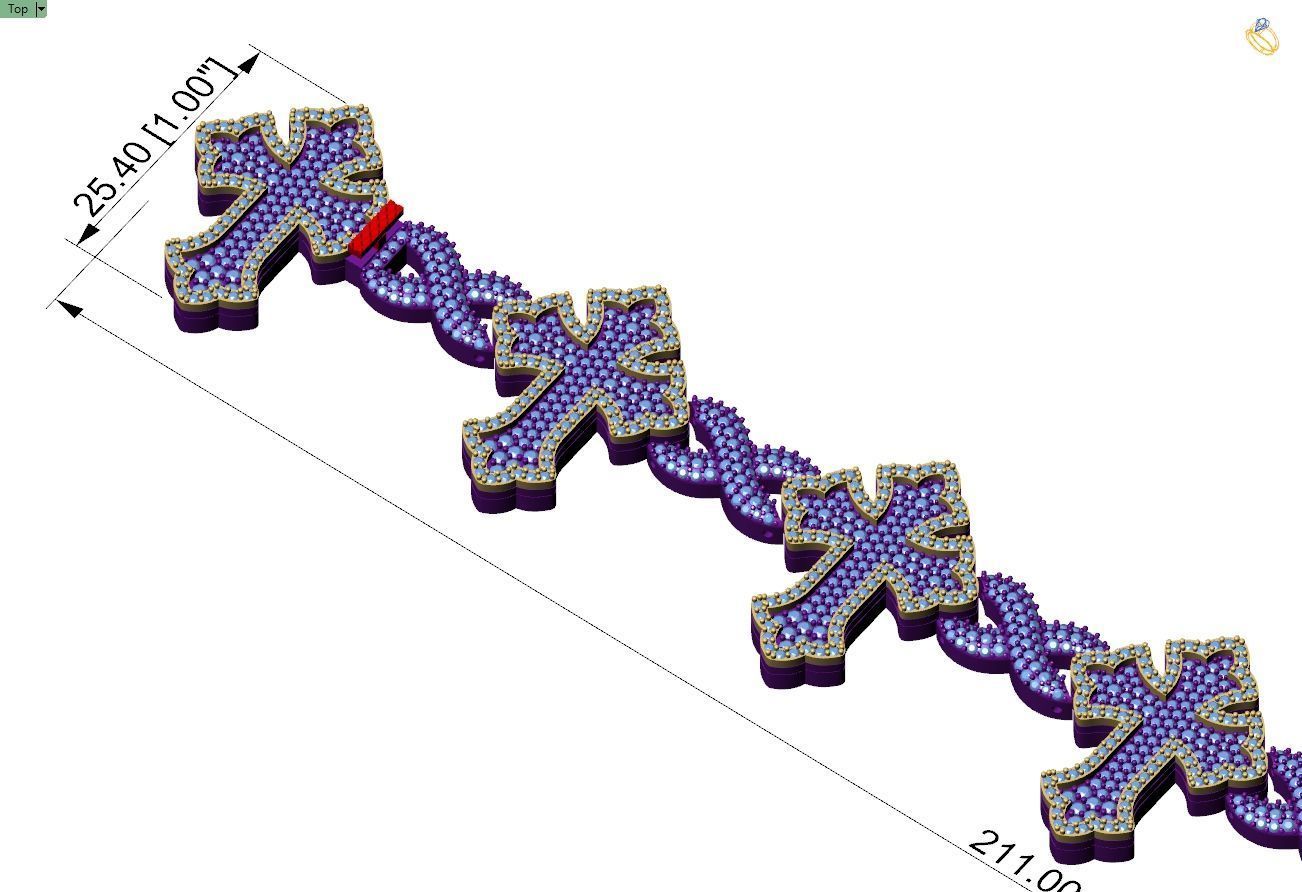 Custom Chrome Hearts Cross Infinity Diamond Link Bracelet 3D print model_10