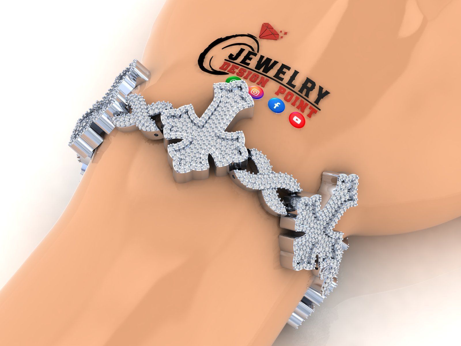 Custom Chrome Hearts Cross Infinity Diamond Link Bracelet 3D print model_3