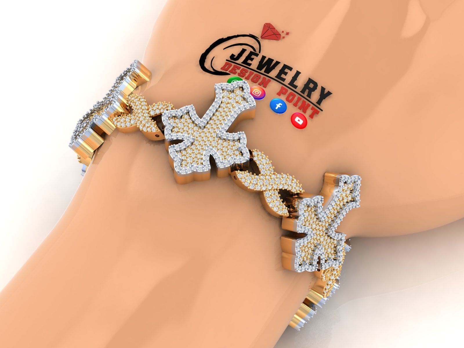 Custom Chrome Hearts Cross Infinity Diamond Link Bracelet 3D print model_2