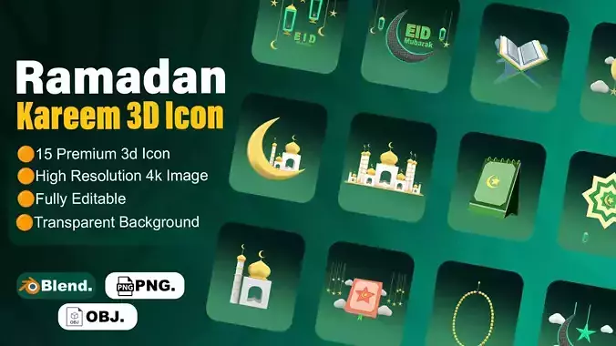 Ramadan Kareem 3d Icon Pack Low-poly 3D model