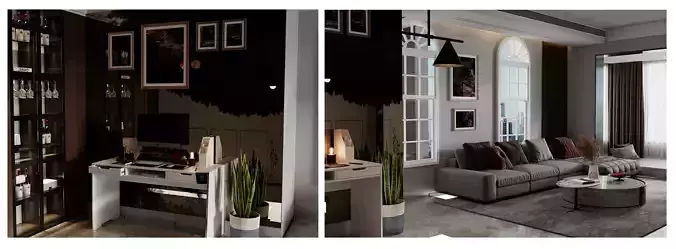 Modern Minimalist Living Room - 3D Model Luxurious Contemporary