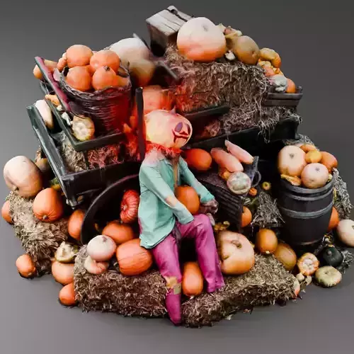 3D Halloween Pumpkin Cart model  Free low-poly 3D model