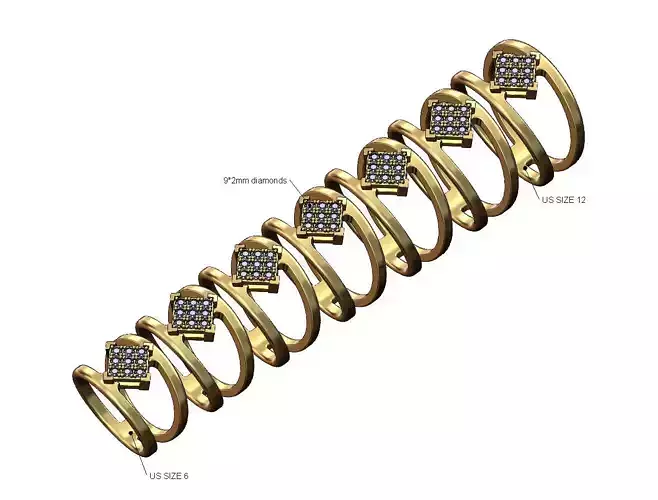 Diamond square bezel cluster open wide band US sizes 6to12