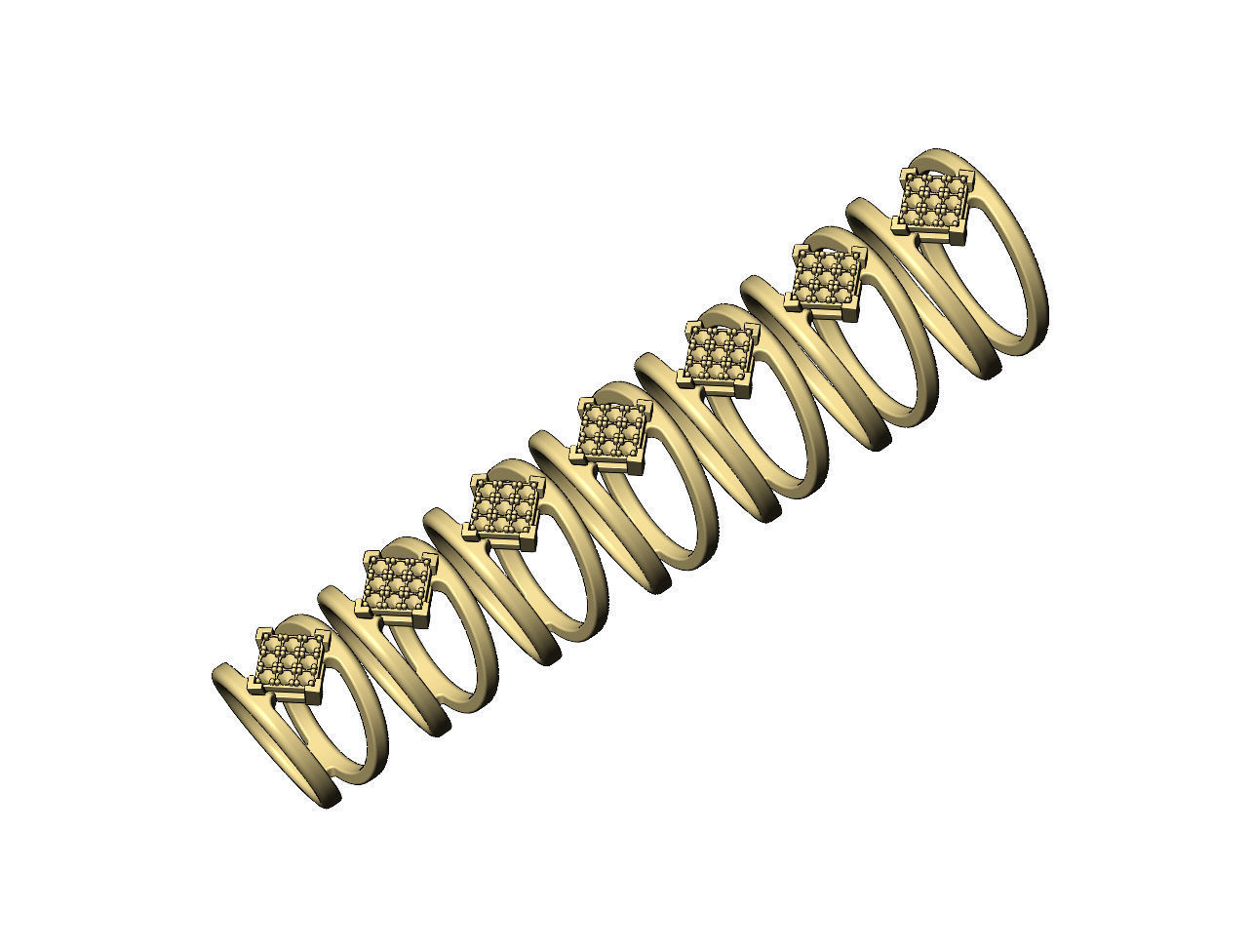 Diamond square bezel cluster open wide band US sizes 6to12 3D print model_5