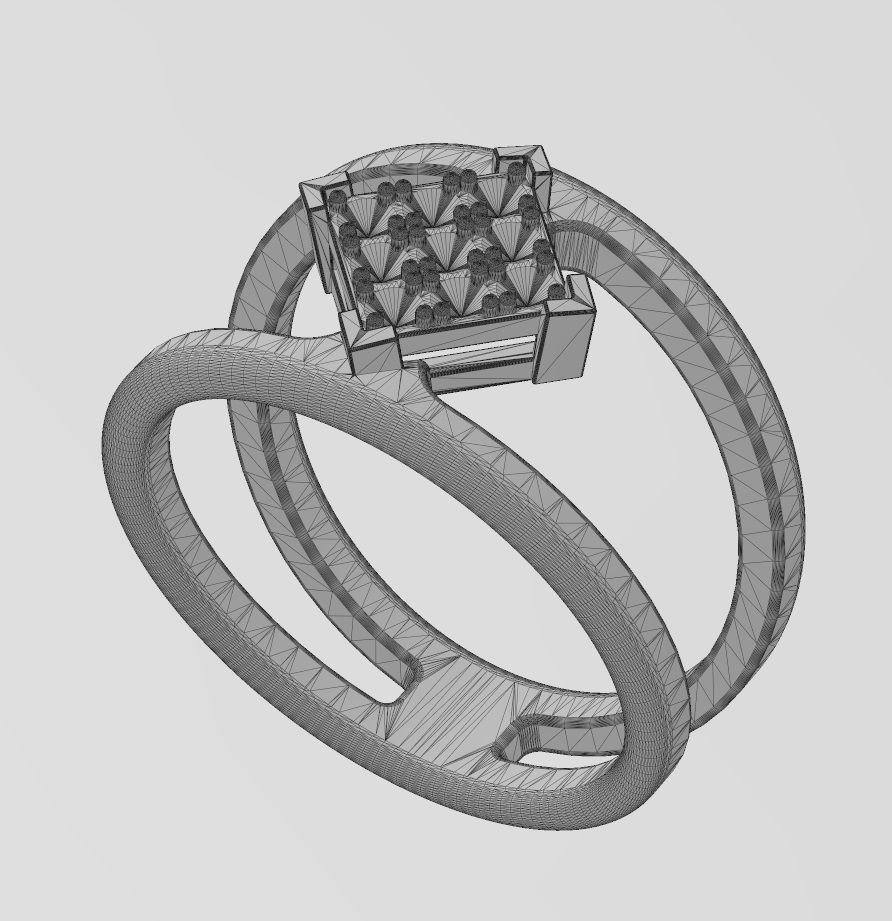 Diamond square bezel cluster open wide band US sizes 6to12 3D print model_16