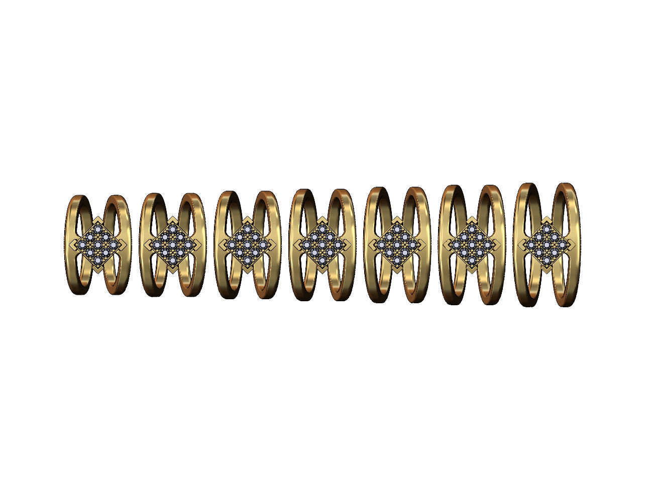 Diamond square bezel cluster open wide band US sizes 6to12 3D print model_1