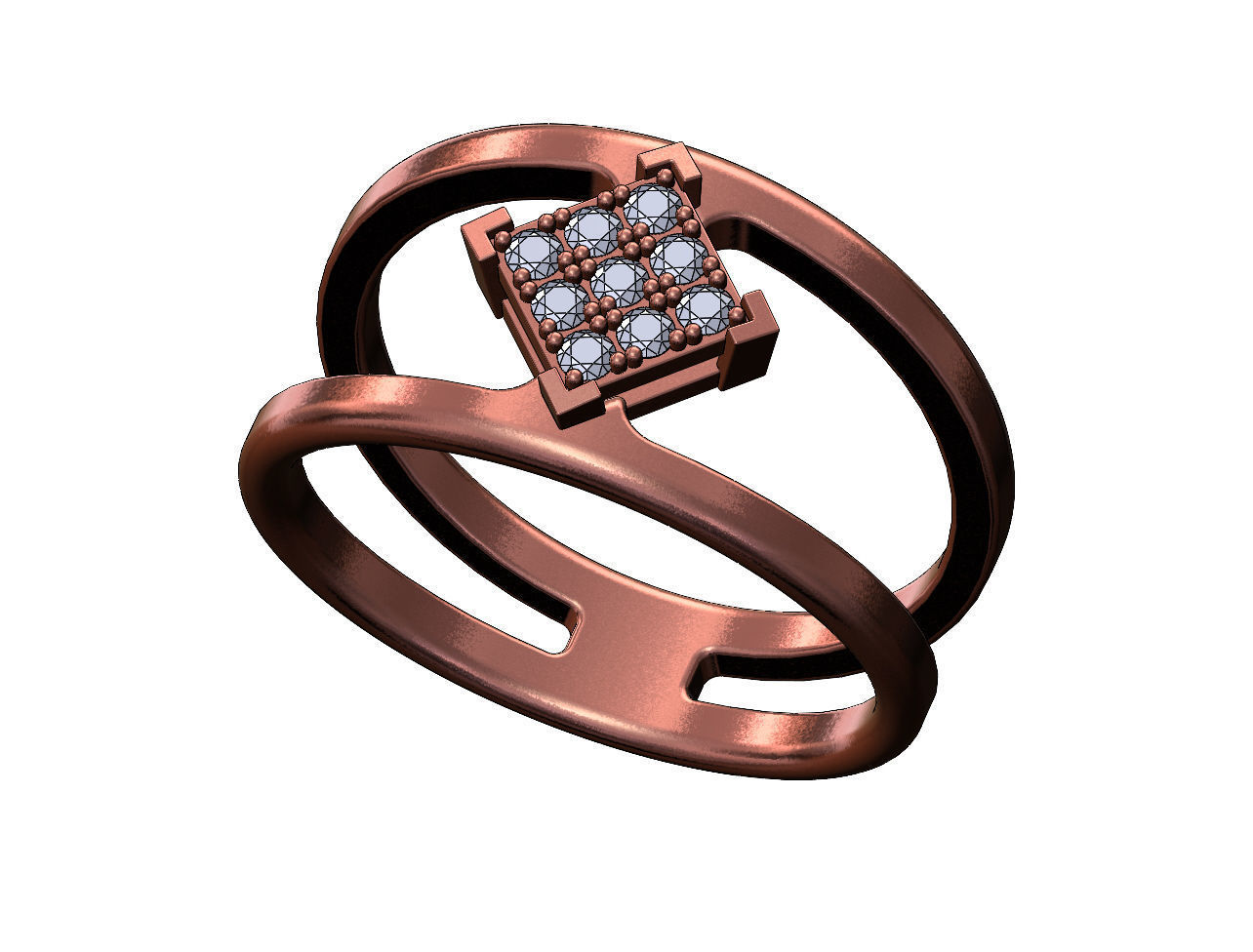 Diamond square bezel cluster open wide band US sizes 6to12 3D print model_12