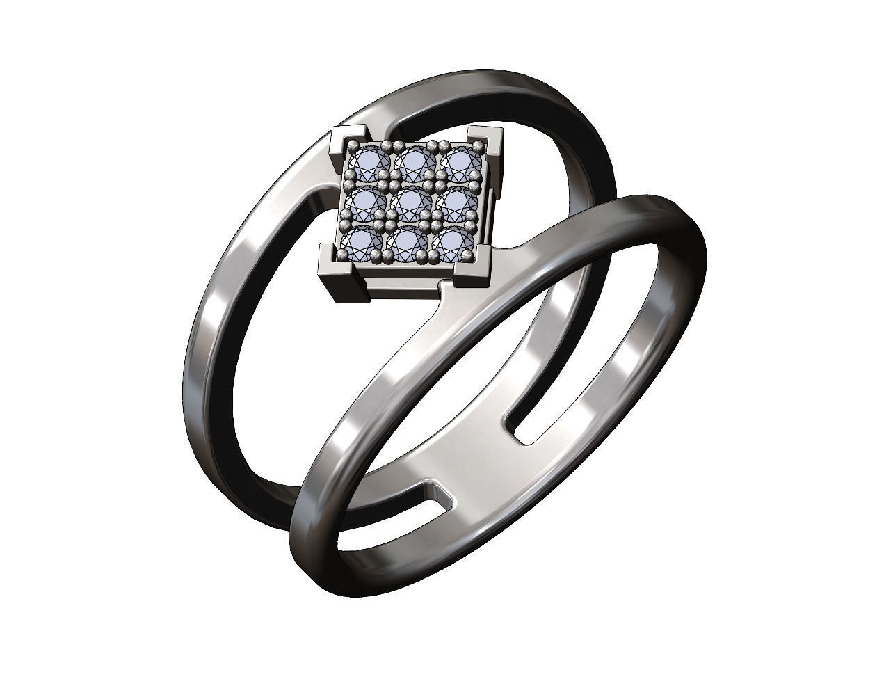 Diamond square bezel cluster open wide band US sizes 6to12 3D print model_11