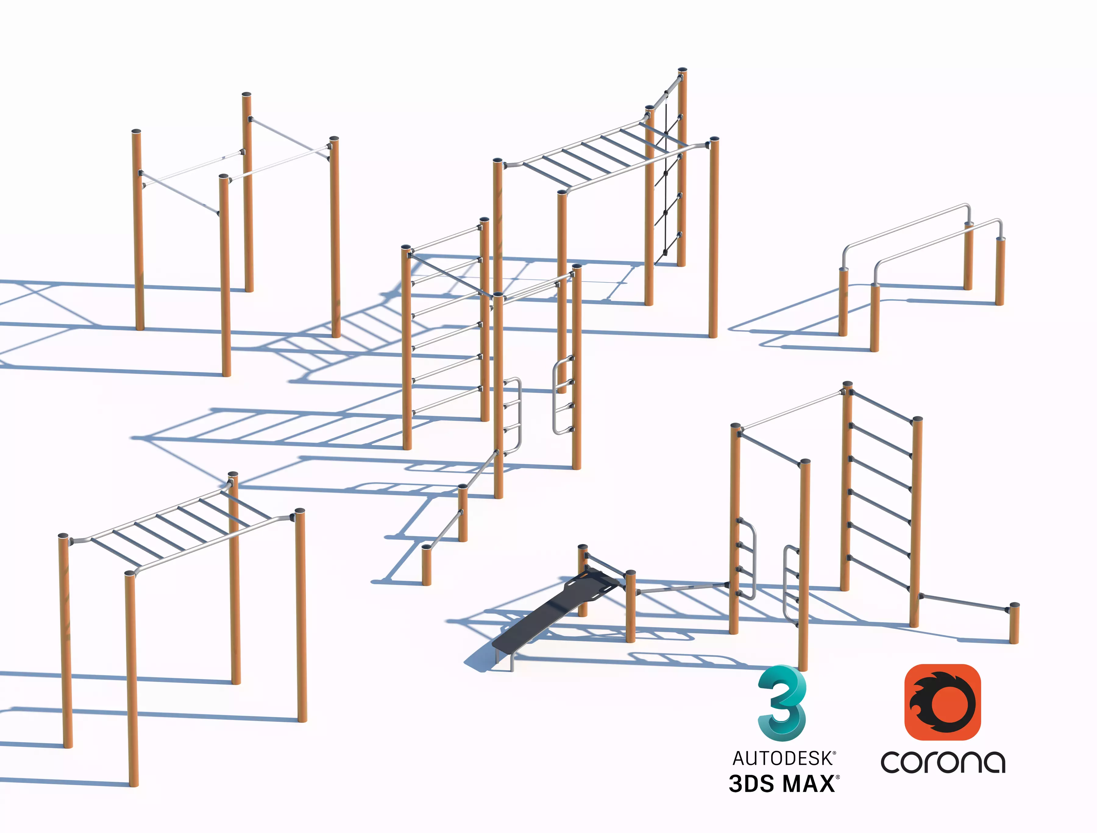 Outdoor Calisthenics Workout Stations Set 3D model