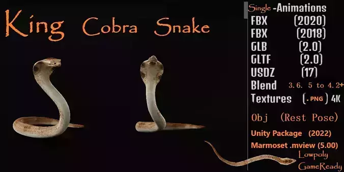 King Cobra Snake Low-poly 3D model