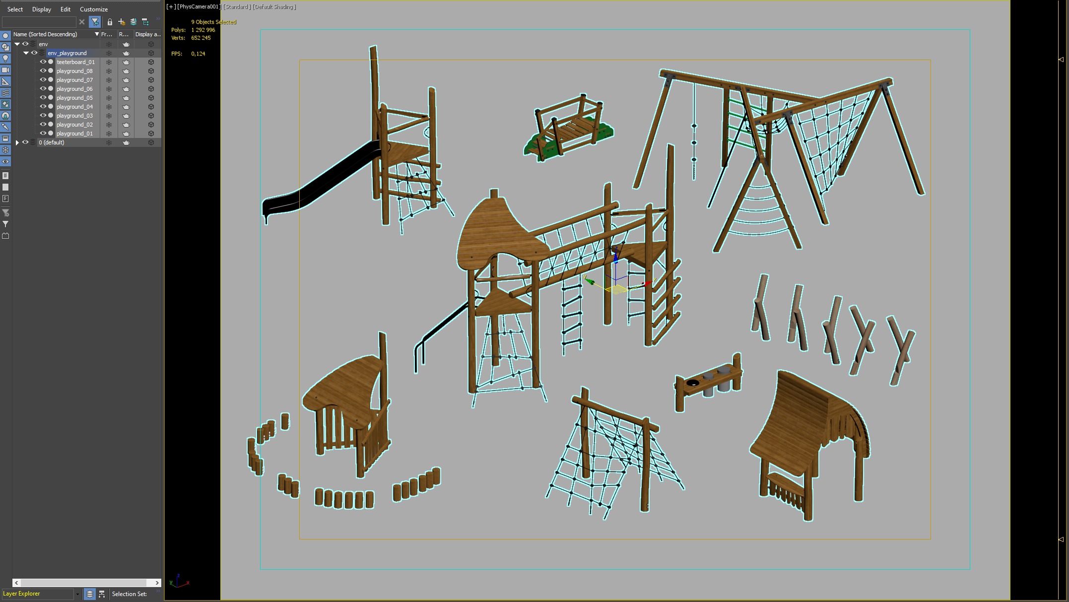 Natural Wooden Playground Set 3D model_2