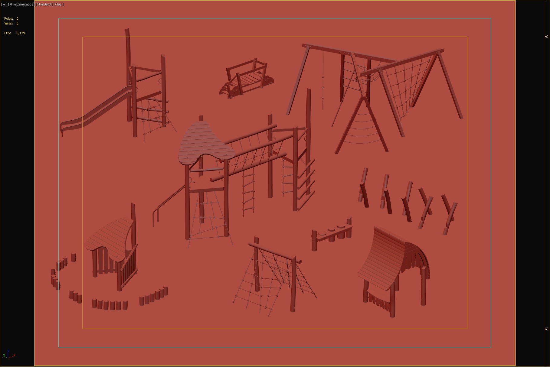 Natural Wooden Playground Set 3D model_5