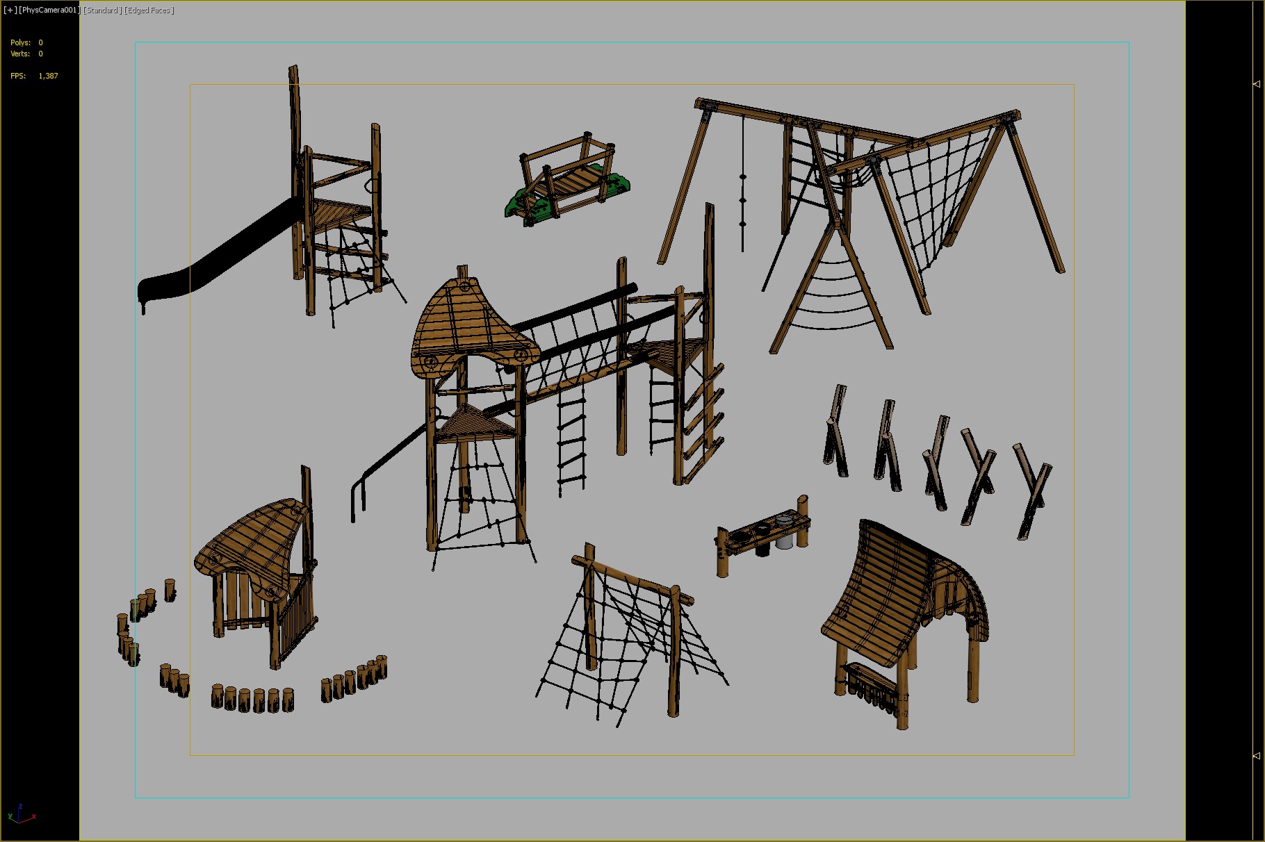 Natural Wooden Playground Set 3D model_3