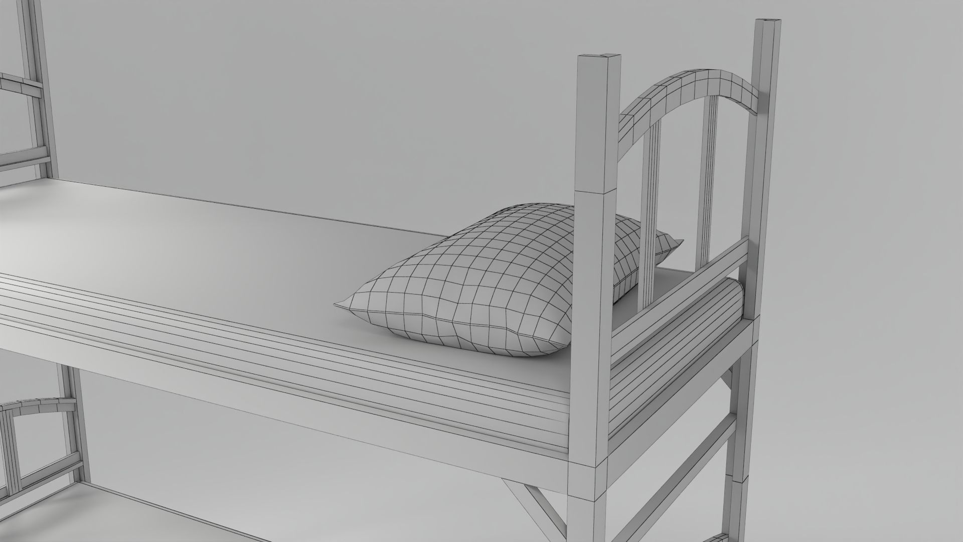 Prison Bed Cot Low-poly 3D model_5