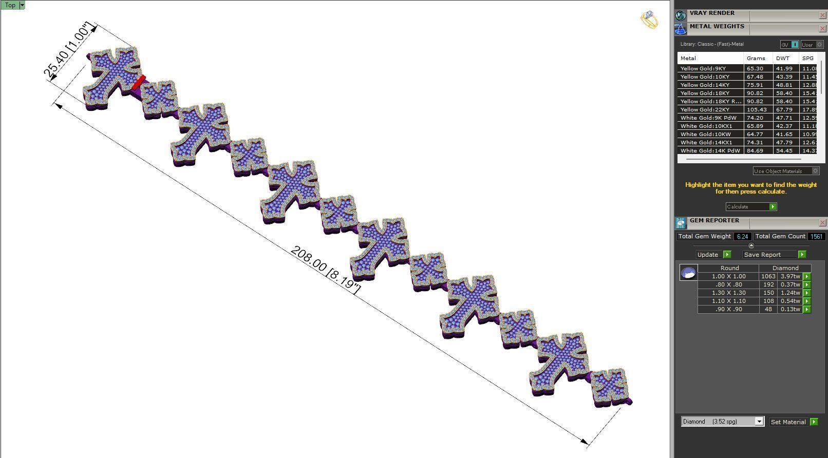 Custom Chrome Hearts Cross Infinity Cross Diamond Link Bracelet  3D print model_6