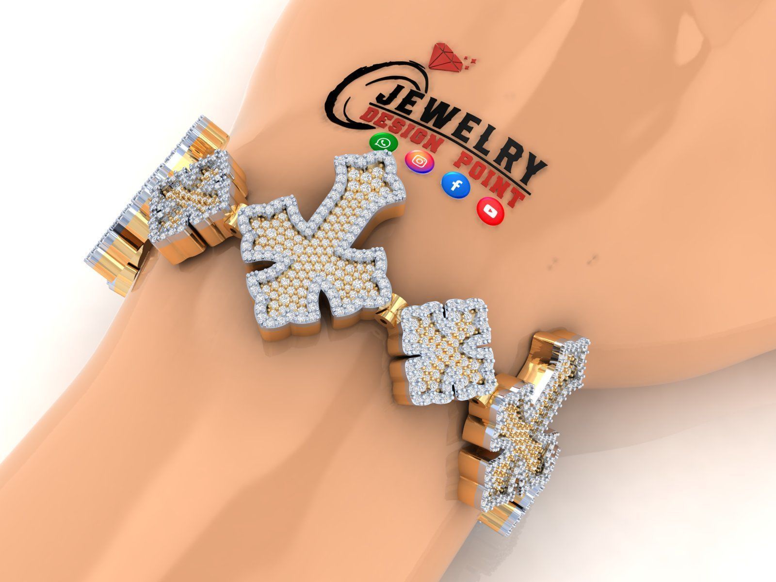 Custom Chrome Hearts Cross Infinity Cross Diamond Link Bracelet  3D print model_2