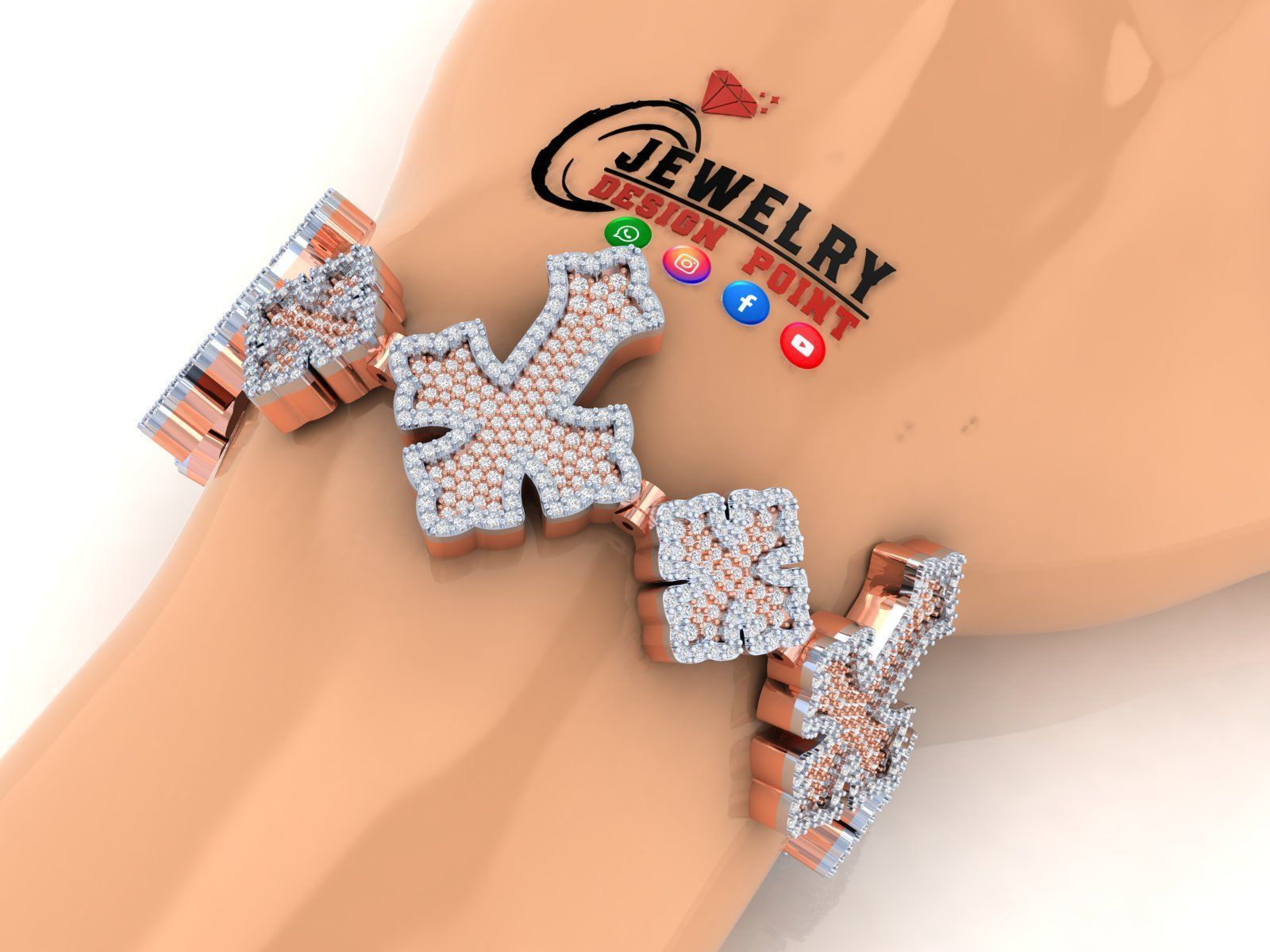 Custom Chrome Hearts Cross Infinity Cross Diamond Link Bracelet  3D print model_3