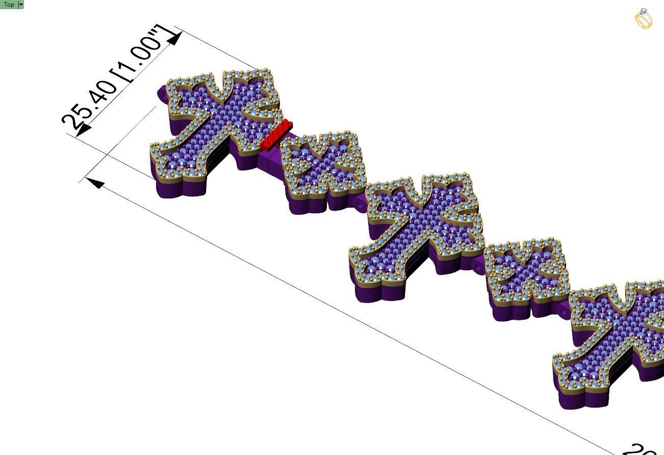 Custom Chrome Hearts Cross Infinity Cross Diamond Link Bracelet  3D print model_8