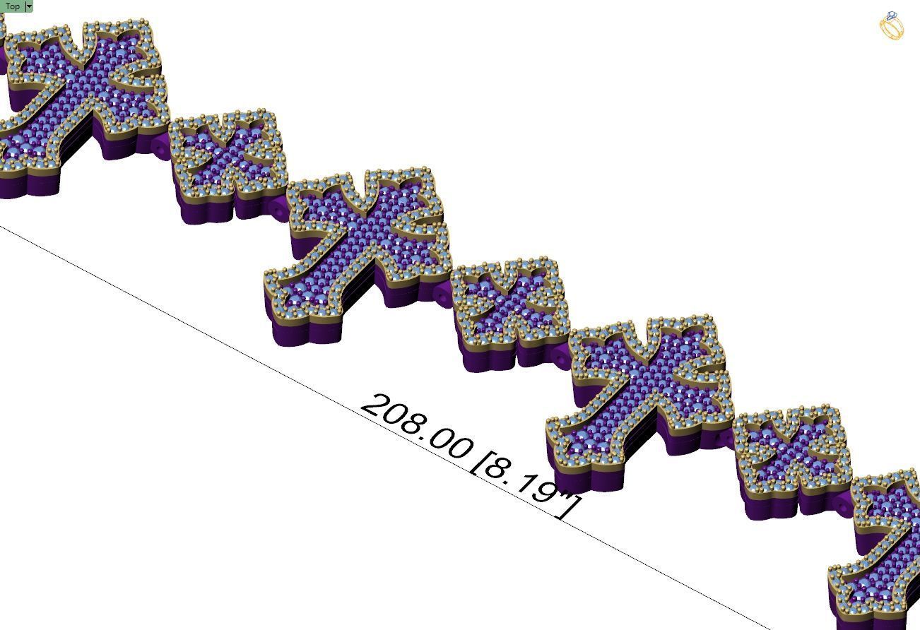 Custom Chrome Hearts Cross Infinity Cross Diamond Link Bracelet  3D print model_7