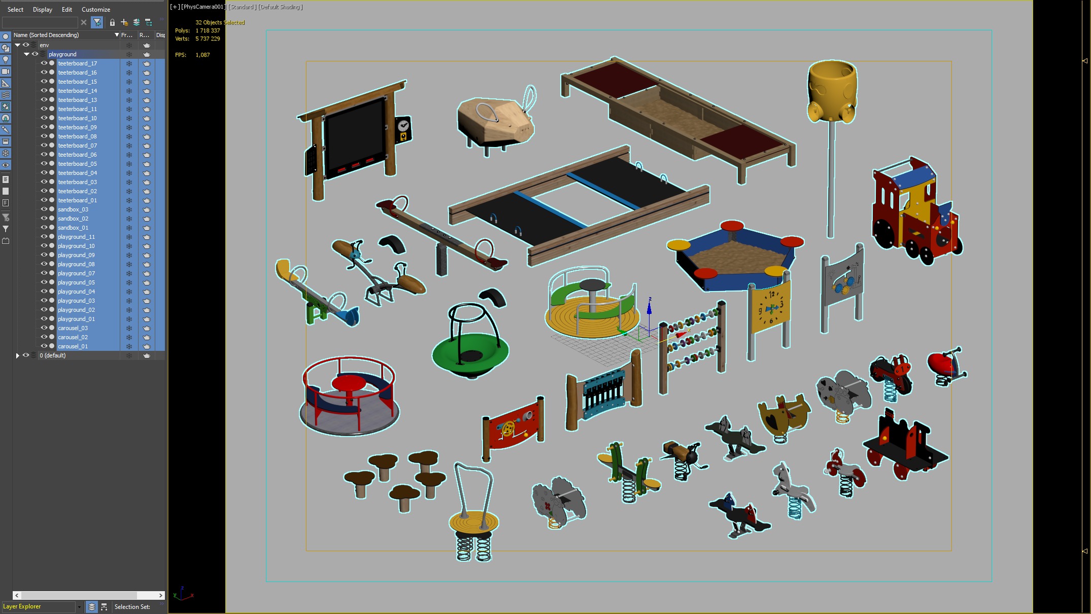 Comprehensive Kids Outdoor Playground Collection 3D model_2