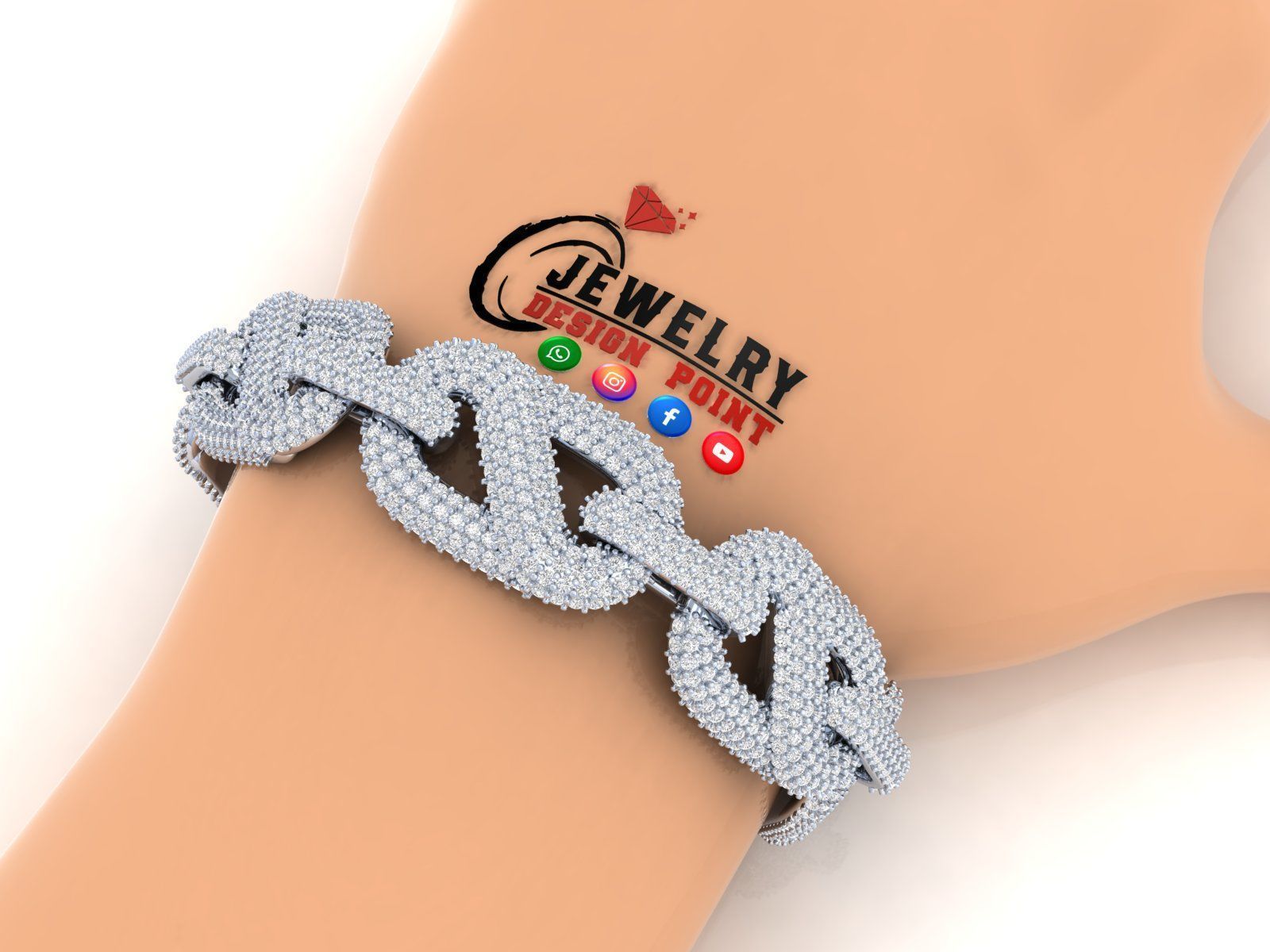 Custom Hermes Link Diamond Chain - Hermes Diamond Bracelet Link 3D print model_3