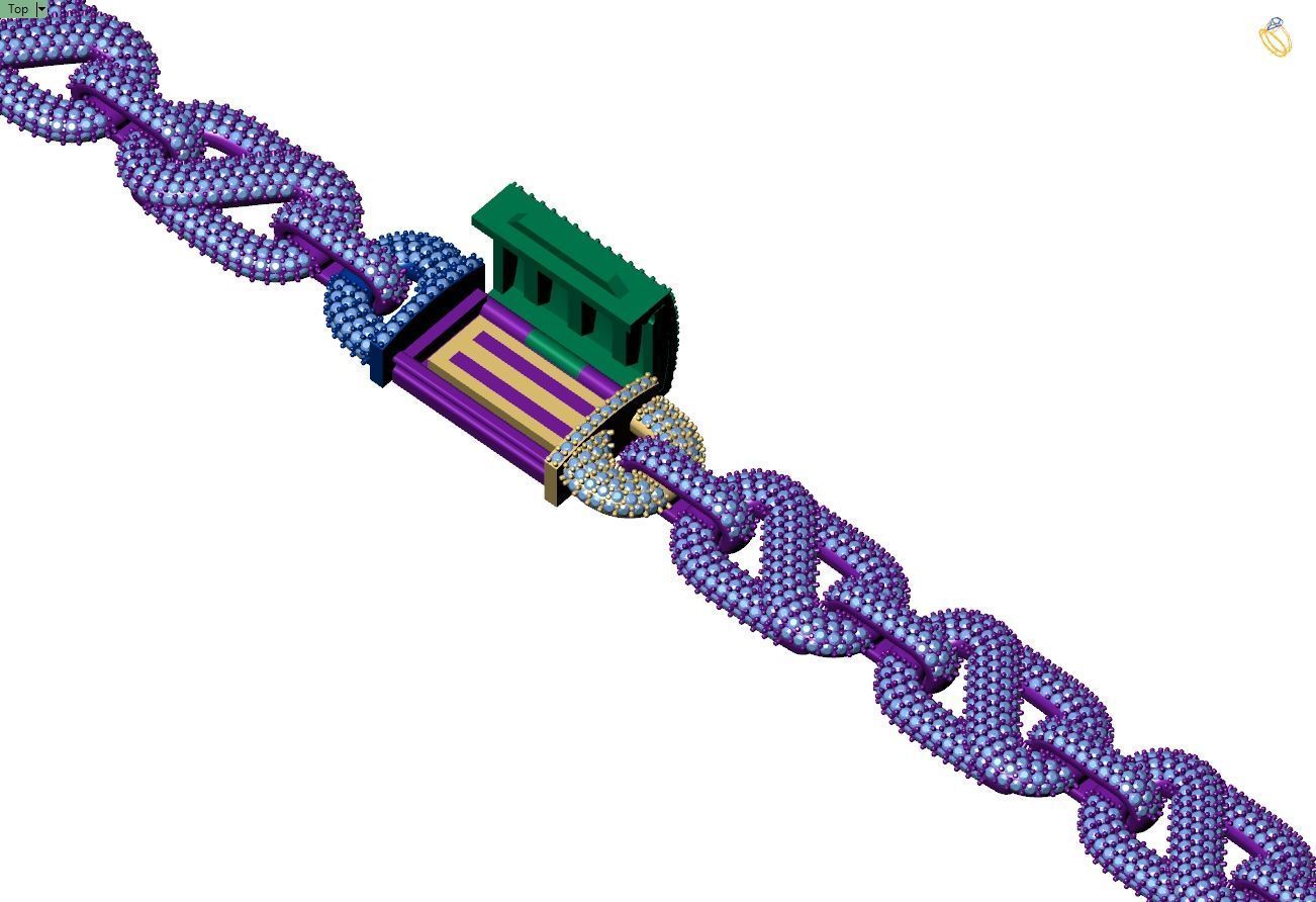 Custom Hermes Link Diamond Chain - Hermes Diamond Bracelet Link 3D print model_9