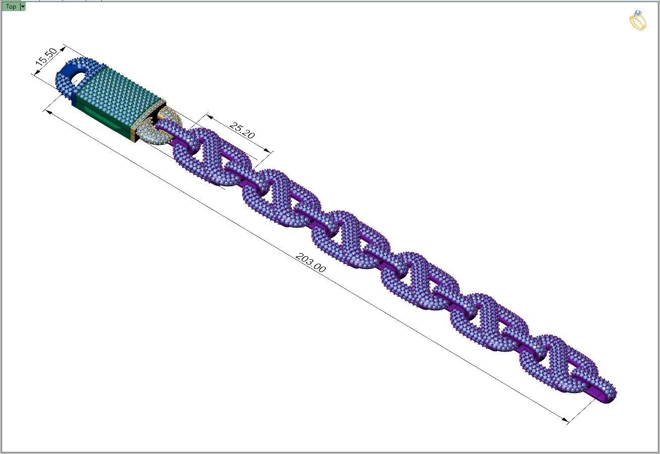 Custom Hermes Link Diamond Chain - Hermes Diamond Bracelet Link 3D print model_4