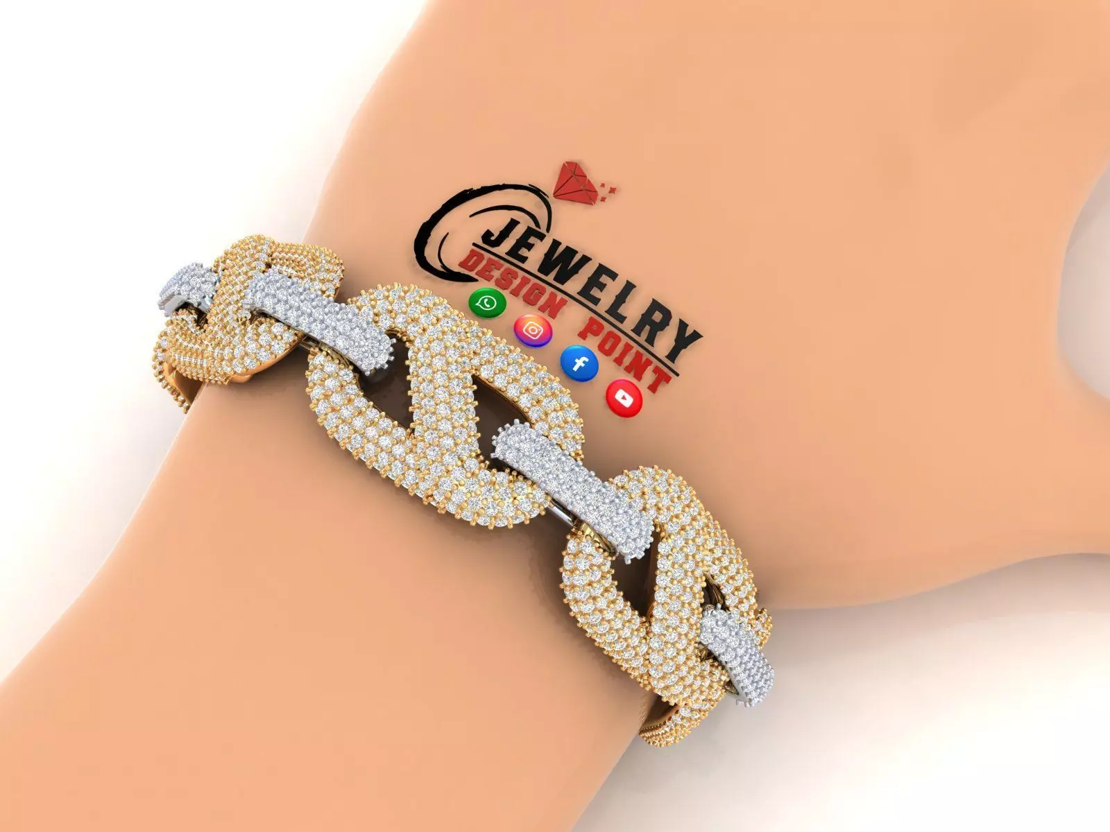 Custom Hermes Link Diamond Chain - Hermes Diamond Bracelet Link 3D print model_0