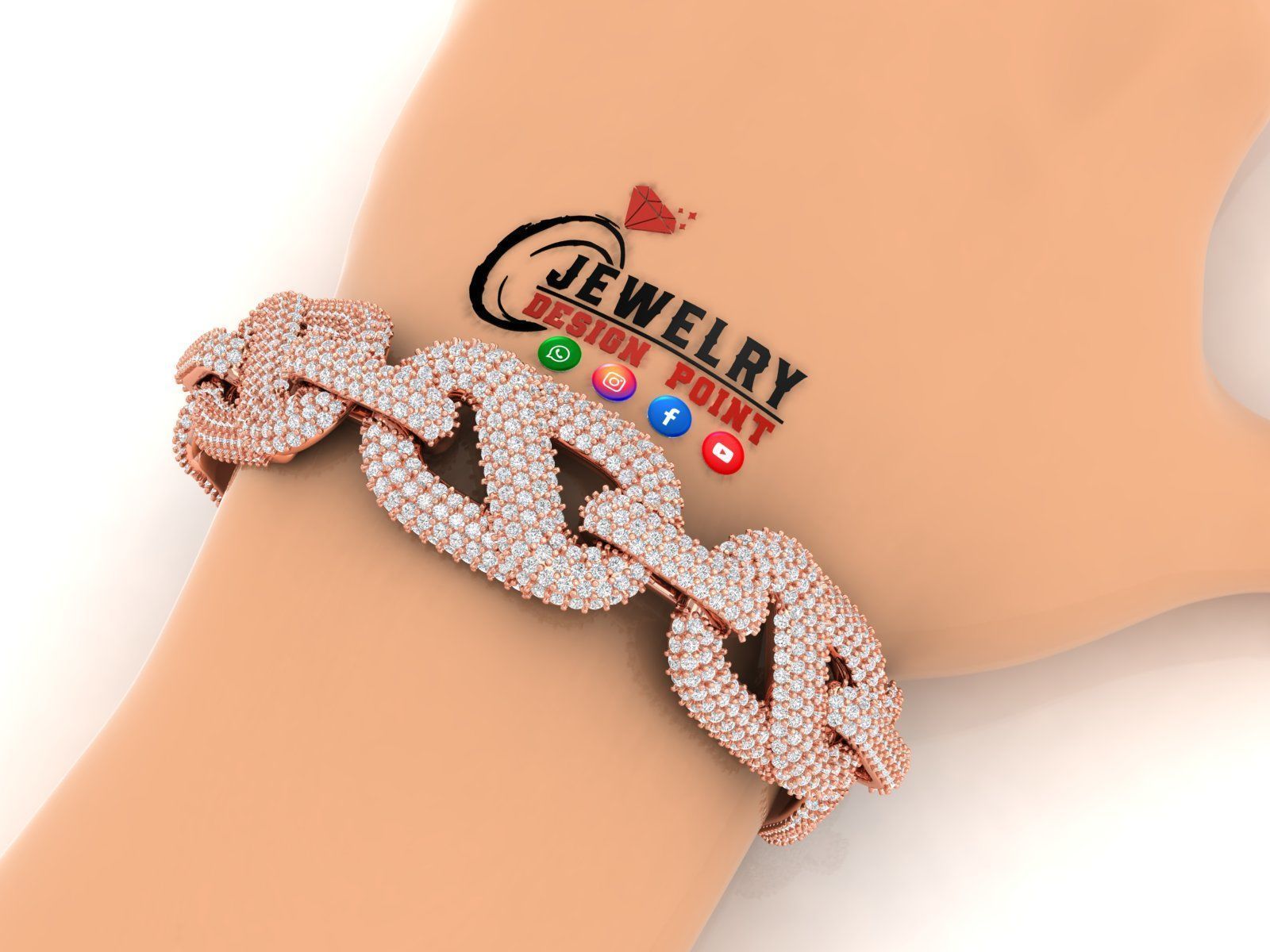 Custom Hermes Link Diamond Chain - Hermes Diamond Bracelet Link 3D print model_2