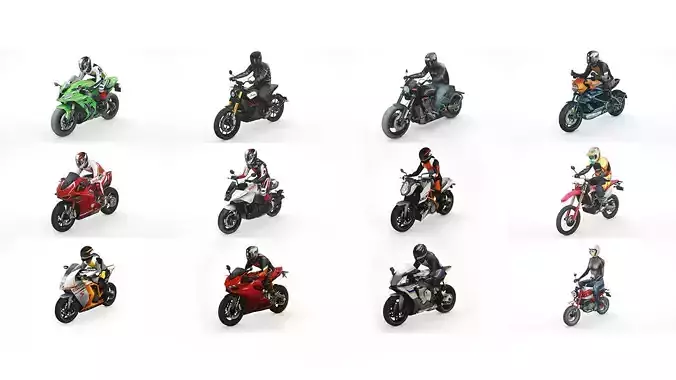 12 Low Poly Motorcycles Low-poly 3D model