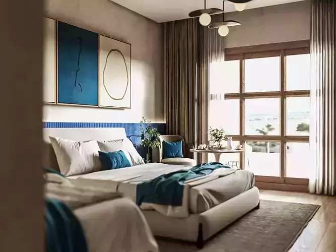Hotel Bedroom interior scene 3d model 
