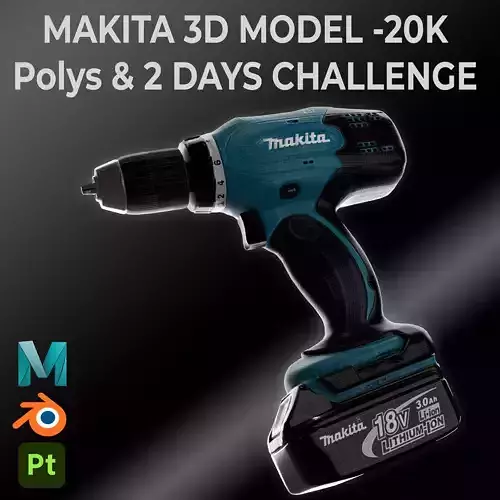 Makita Drill Low Poly - 20K Poly - PBR 2K