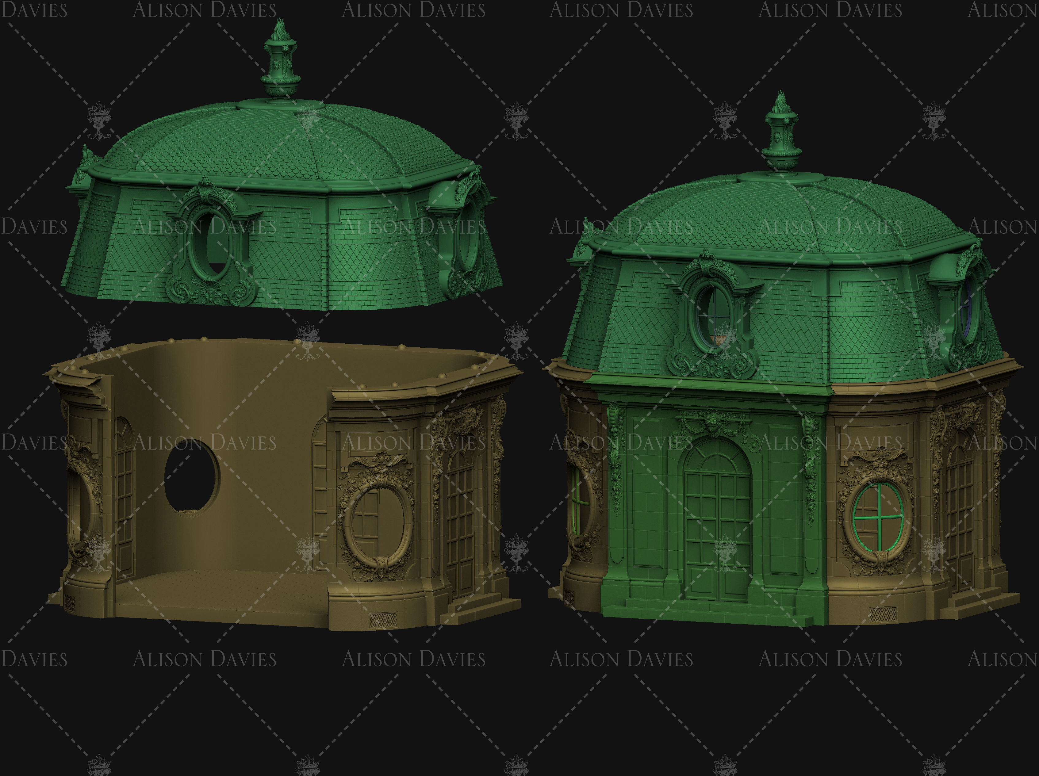 French Folly Ornate Building Chateau castle Palace 3D printable  3D print model_5