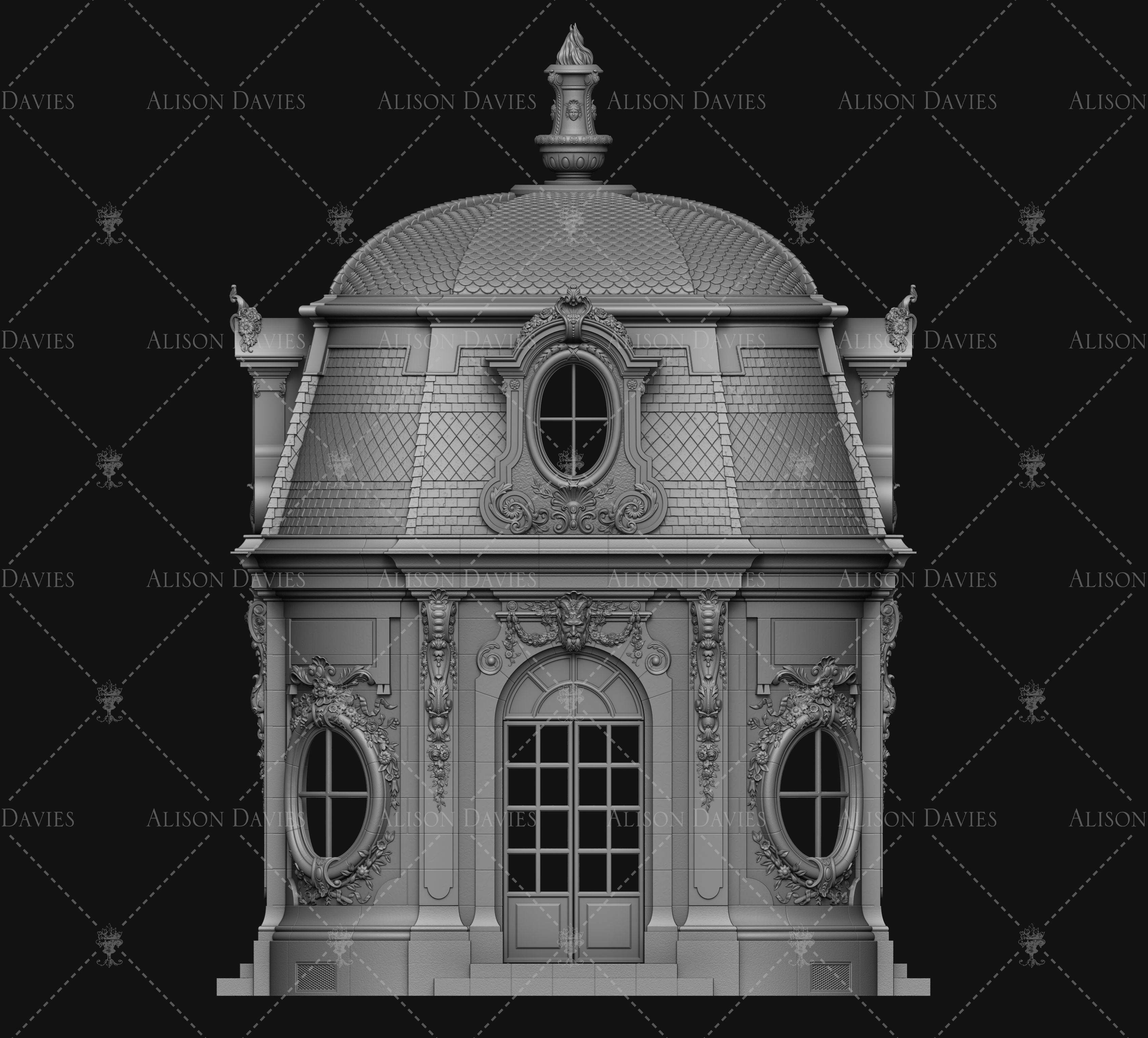 French Folly Ornate Building Chateau castle Palace 3D printable  3D print model_3