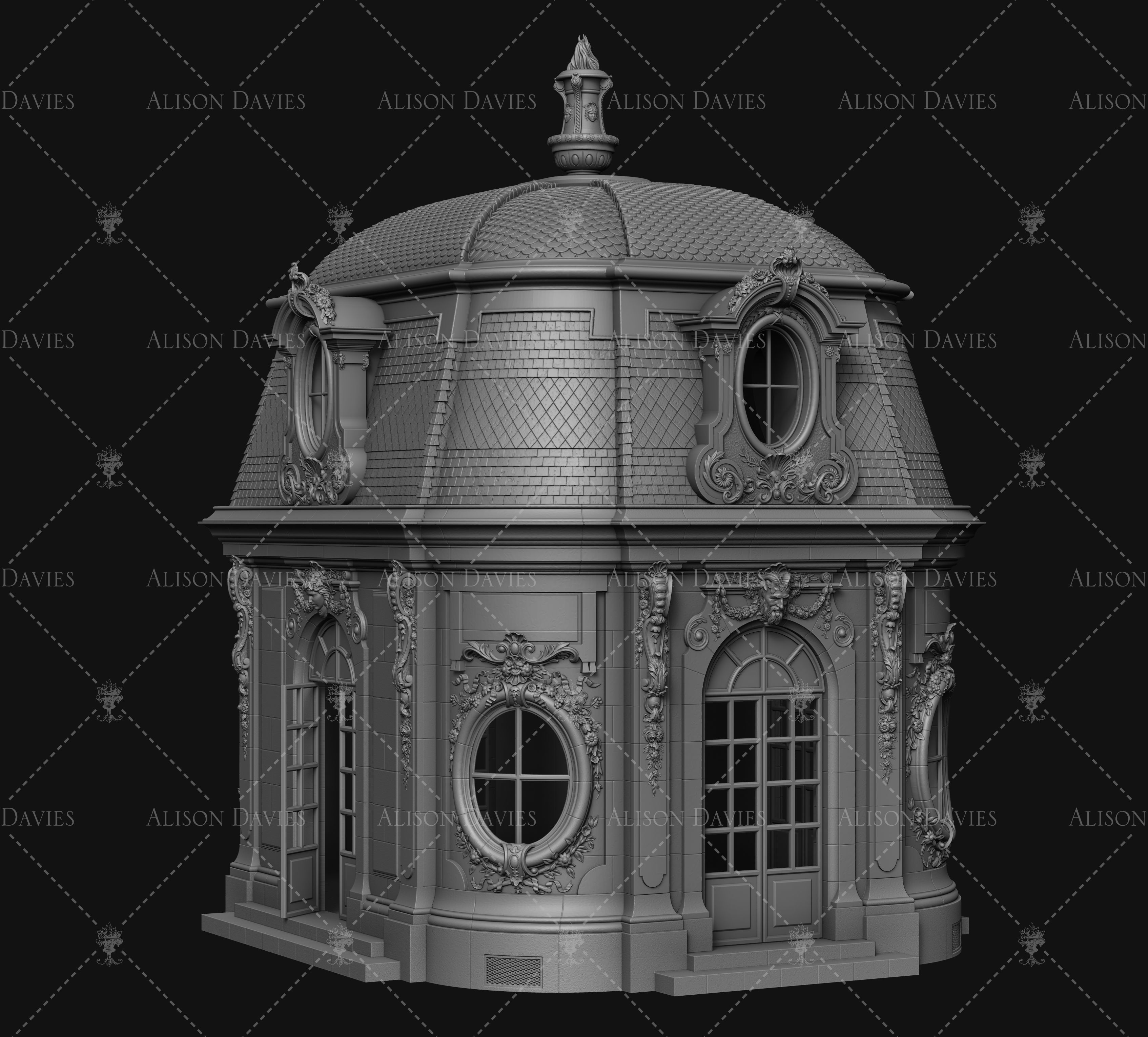 French Folly Ornate Building Chateau castle Palace 3D printable  3D print model_1