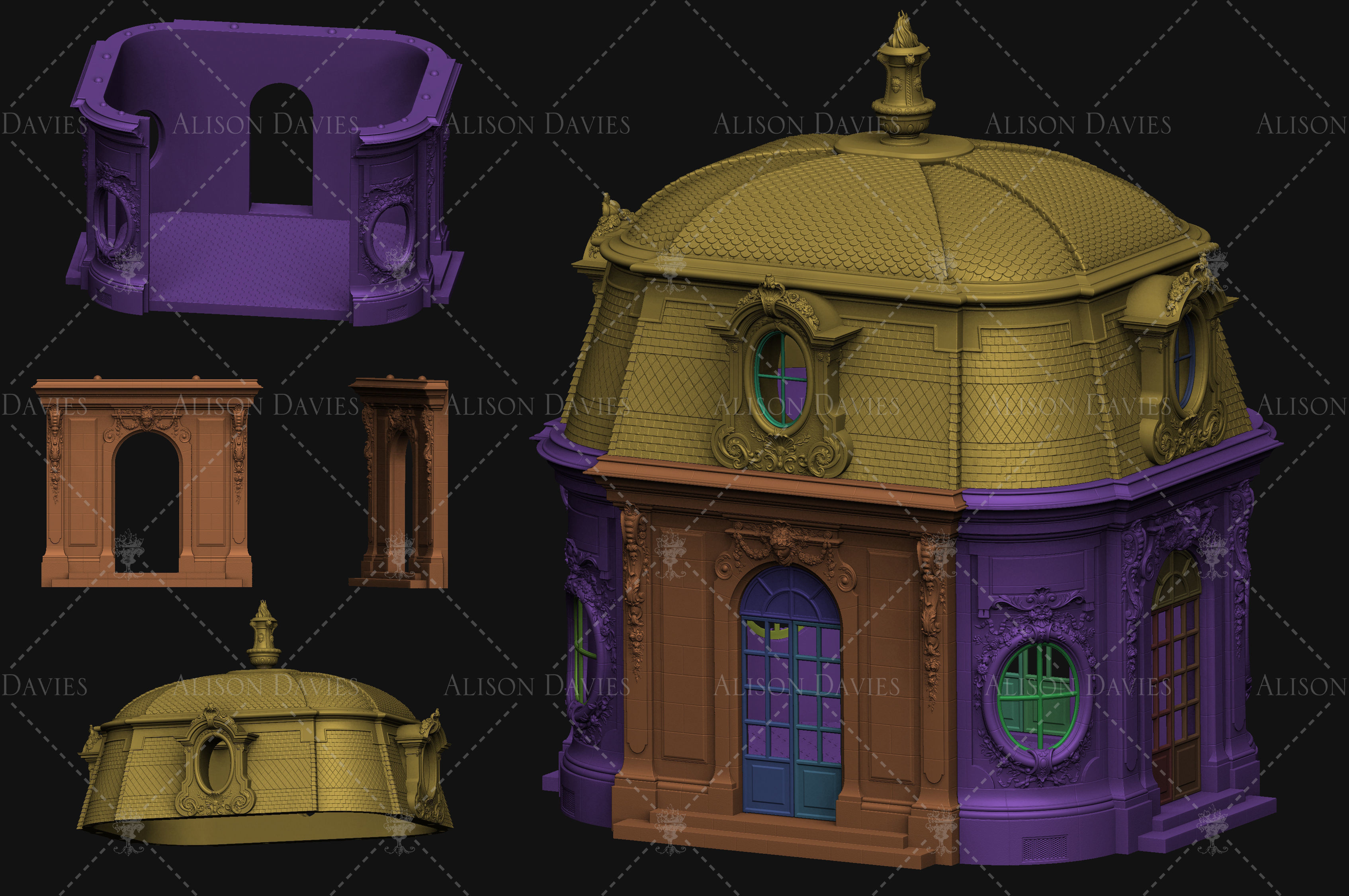 French Folly Ornate Building Chateau castle Palace 3D printable  3D print model_4