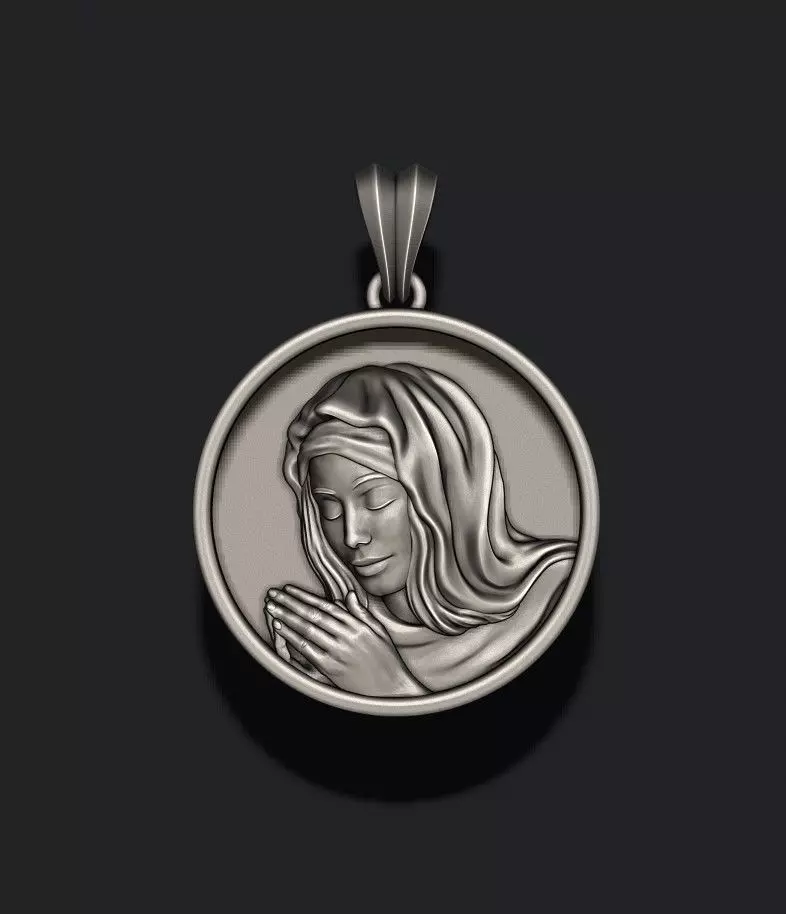 Praying Holy Mary round frame pendant 3D print model