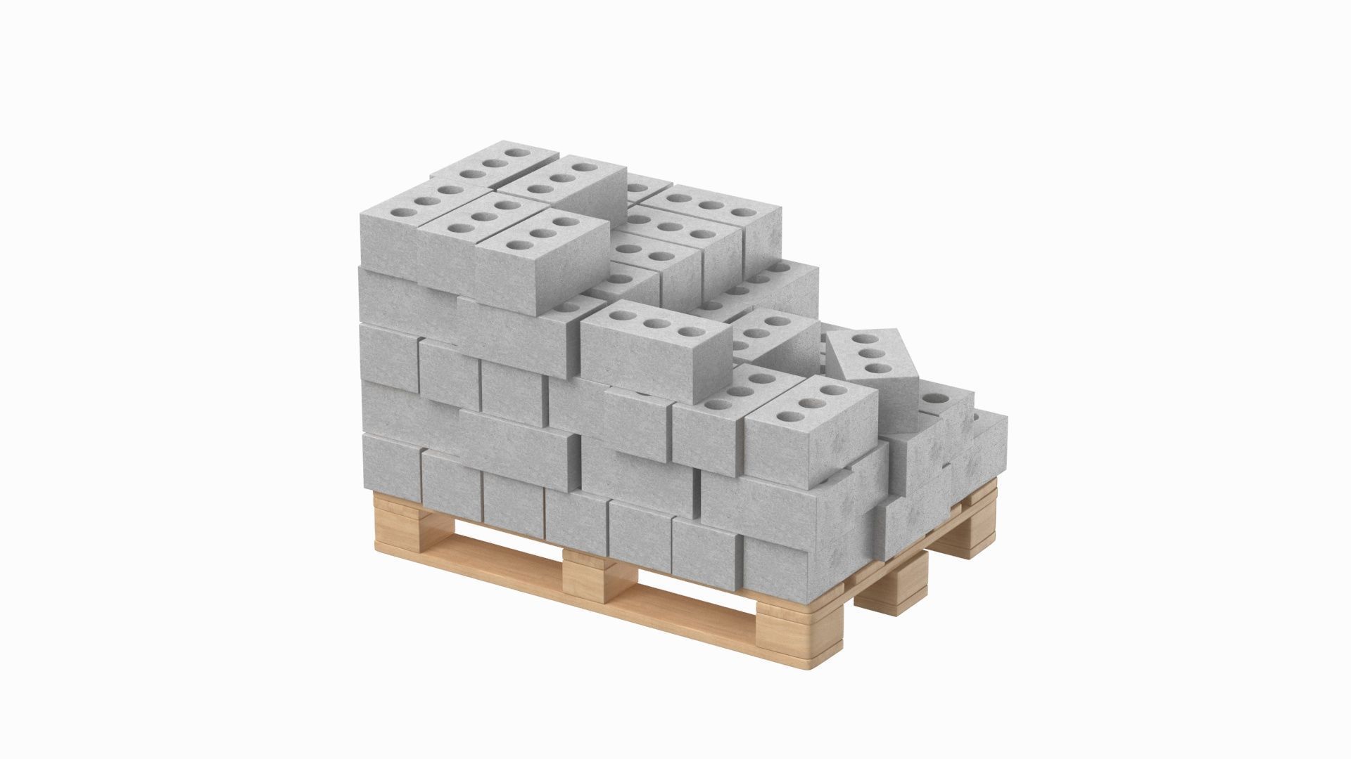 Concrete Bricks On Wooden Pallet 3D model_2