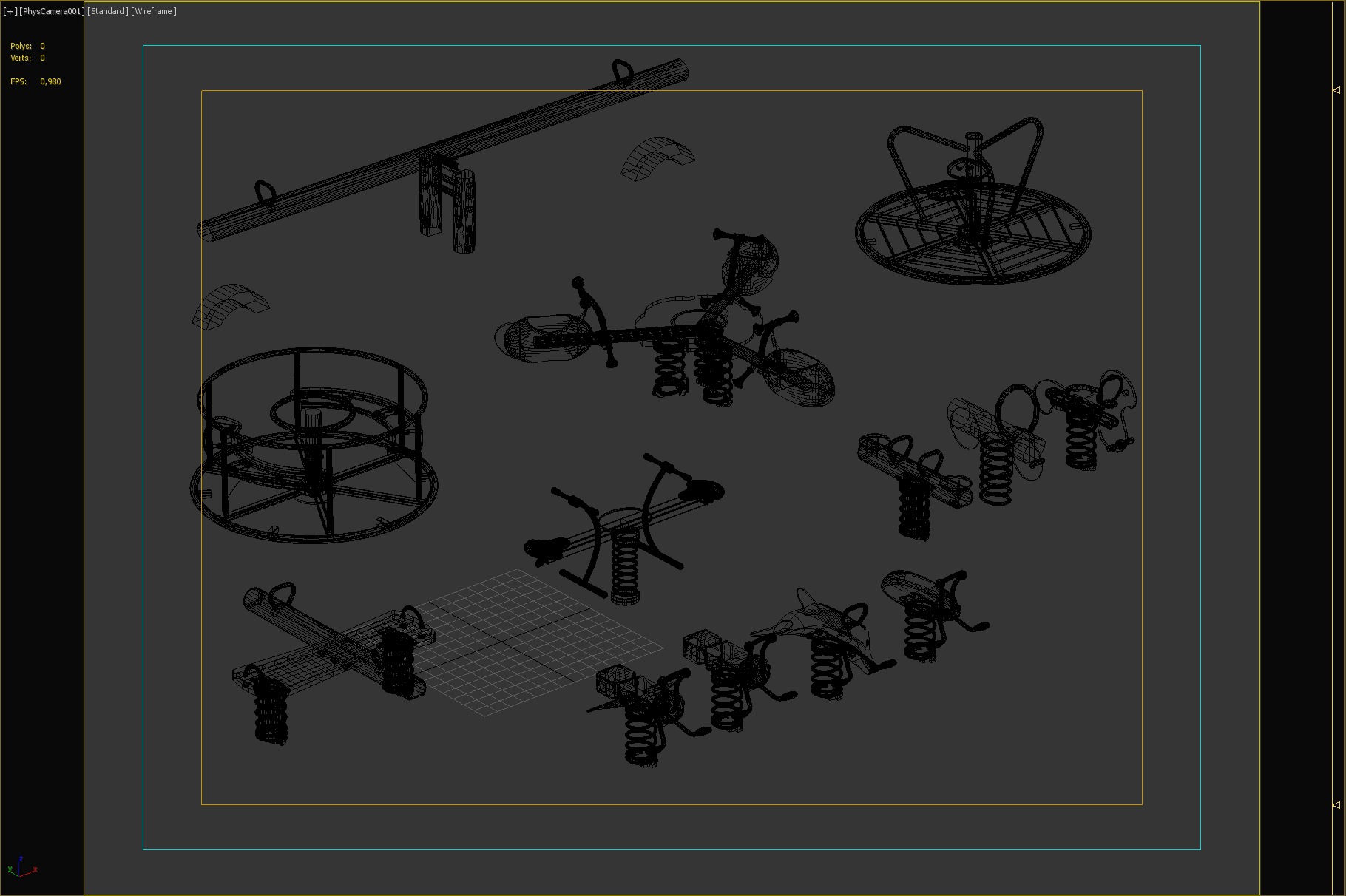 Playground Seesaws Rides and Merry-Go-Rounds Set 3D model_4